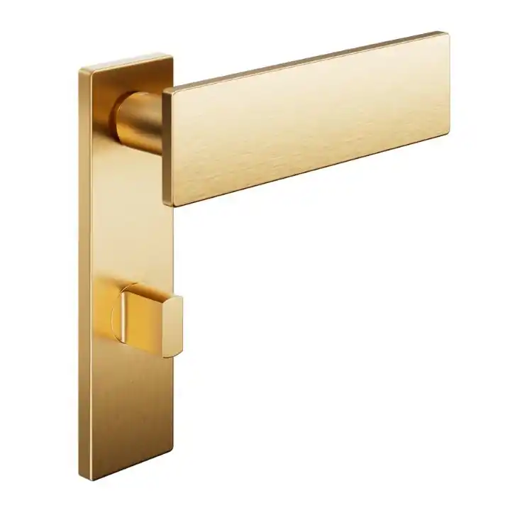 Express Levering Maniglia Due DND DU10T per porta, placca rettangolare 146x40x9 mm con nottolino Wc, Ottone finitura Oro Antico Satinato