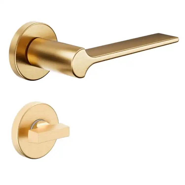Maniglia Ginkgo DND GK12T per porta, rosetta e bocchetta tonda 50X7 mm con nottolino Wc, Ottone finitura Oro Antico Satinato Express Levering