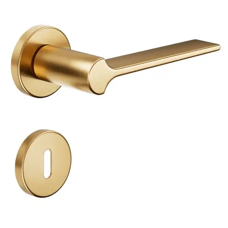 Beperkt Aanbod Maniglia Ginkgo DND GK12P per porta, rosetta e bocchetta tonda 50x7 mm foro Patent, Ottone finitura Oro Antico Satinato