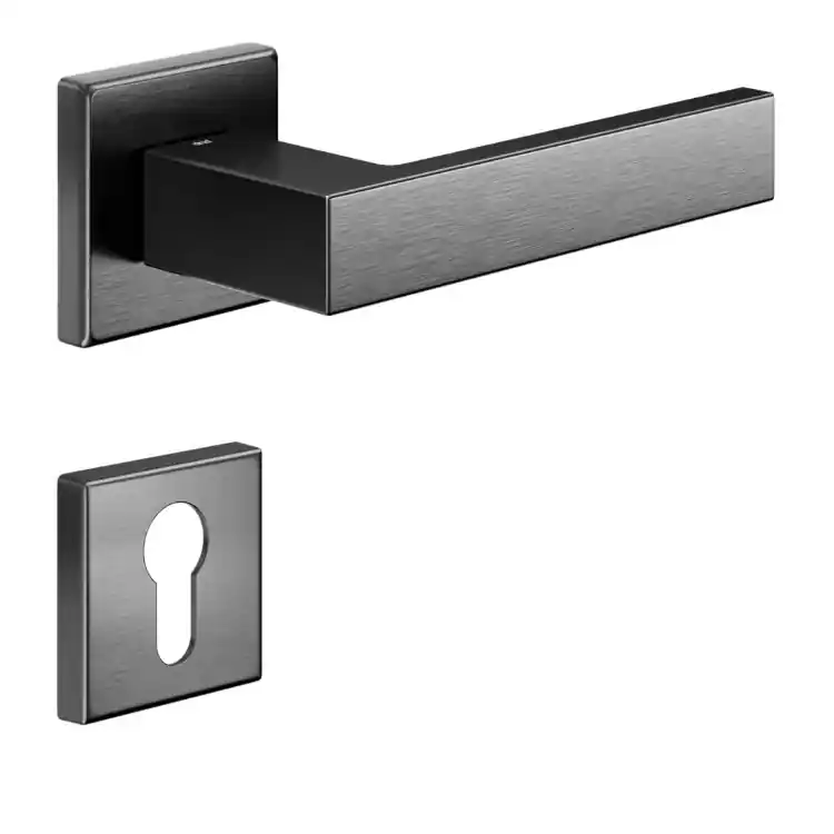 Maniglia Edra 02 DND ED14Y per porta, rosetta e bocchetta quadra 50x7 mm, foto Yale Ottone finitura Grafite Satinato Superprijs