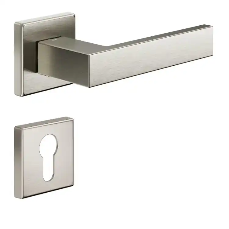 Maniglia Edra 02 DND ED14Y per porta, rosetta e bocchetta quadra 50x7 mm, foto Yale Ottone finitura Nickel Satinato Seizoensaanbieding