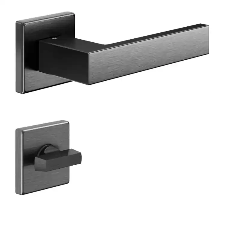 Maniglia Edra 02 DND ED14T per porta, rosetta e bocchetta quadra 50x7 mm con nottolino Wc, Ottone finitura Grafite Satinato Veilige Betaling