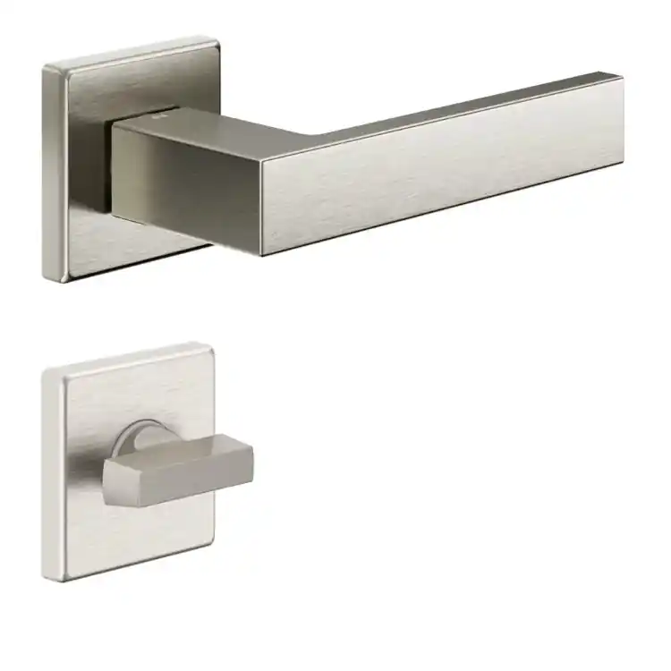 Shop Nu Maniglia Edra 02 DND ED14T per porta, rosetta e bocchetta quadra 50x7 mm con nottolino Wc, Ottone finitura Nickel Satinato