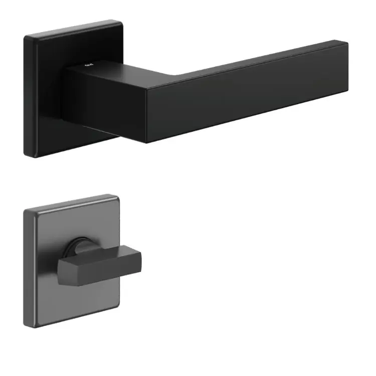 Maniglia Edra 02 DND ED14T per porta, rosetta e bocchetta quadra 50x7 mm con nottolino Wc, Ottone finitura Nero Favoriet