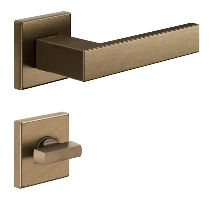 Maniglia Edra 02 DND ED14T per porta, rosetta e bocchetta quadra 50x7 mm con nottolino Wc, Ottone finitura Bronzo Satinato Opaco Snelle Levering