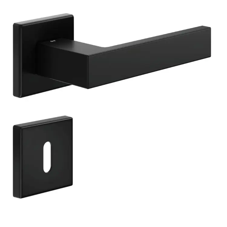 Maniglia Edra 02 DND ED14P per porta, rosetta e bocchetta quadra 50x7 mm, foto Patent Ottone finitura Nero Op = Op