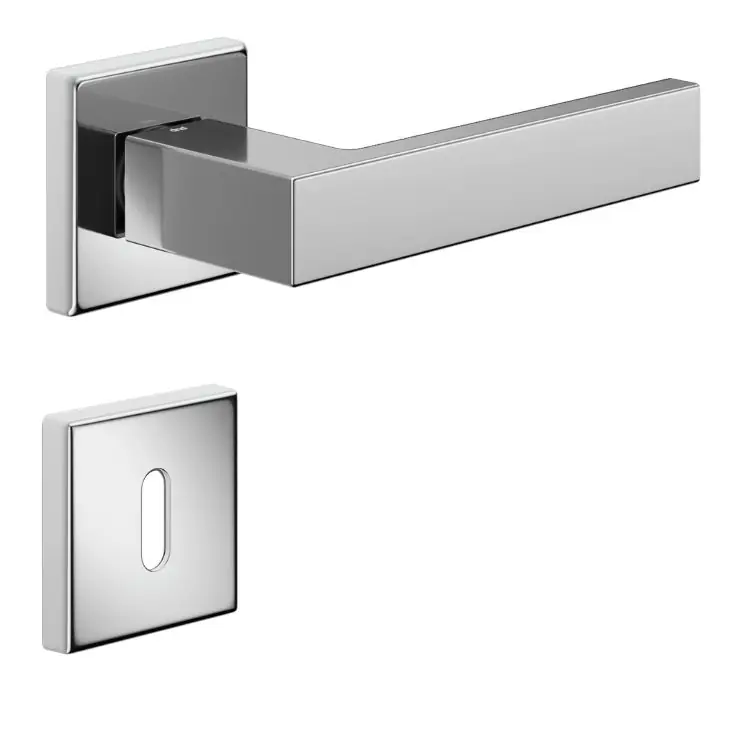 Maniglia Edra 02 DND ED14P per porta, rosetta e bocchetta quadra 50x7 mm, foto Patent Ottone finitura Power Cromo Lucido Nu Kopen