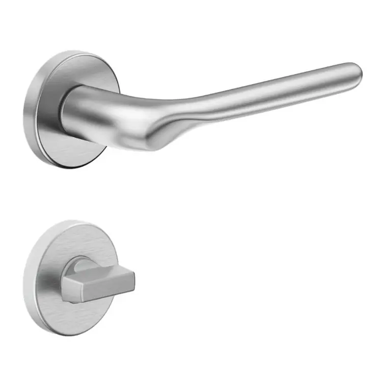 Favoriet Maniglia Chop DND CP12T per porta, rosetta e bocchetta tonda 50x7 mm con nottolino Wc, Zama finitura Cromo Satinato