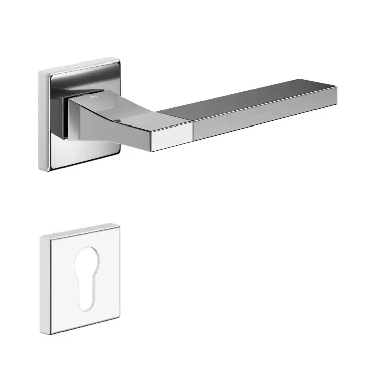 Maniglia Change B 02 DND CB14Y per porta, rosetta e bocchetta quadra 50x7 mm, foro Yale, Ottone finitura Cromo- Power Cromo Satinato Weekendaanbieding