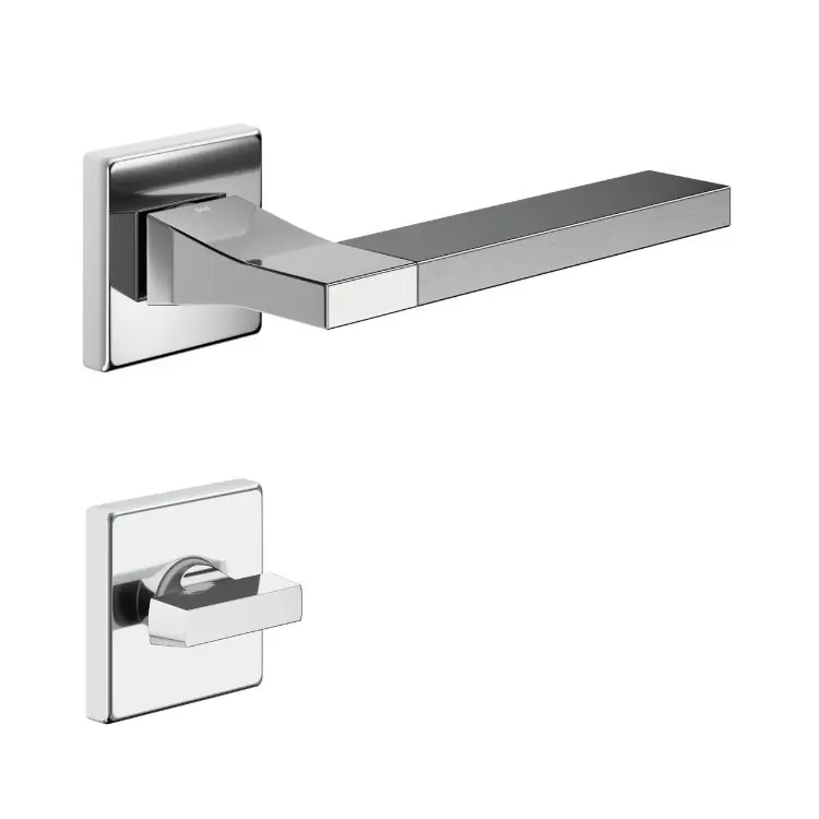 Gecertificeerd Maniglia Change B 02 DND CB14T per porta, rosetta e bocchetta quadra 50x7 mm con nottolino Wc, Ottone finitura Cromo-Power Cromo Satinato
