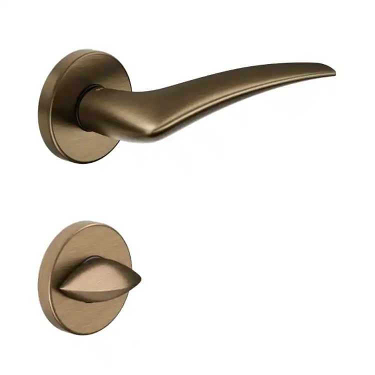 Maniglia Linear DND LI12T per porta, rosetta e bocchetta tonda 50x7 mm con nottolino Wc, Ottone finitura Bronzo Satinato Opaco Seizoensaanbieding