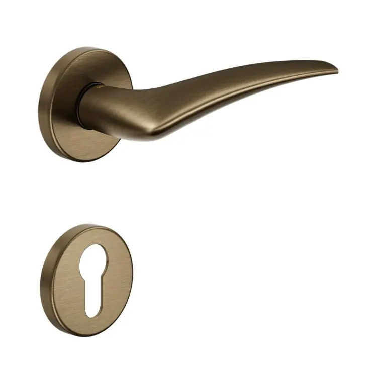 Maniglia Linear DND LI12Y per porta, rosetta e bocchetta tonda 50x7 mm foro Yale, Ottone finitura Bronzo Satinato Opaco Dagaanbieding