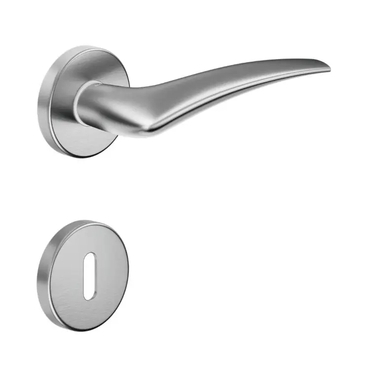 Maniglia Linear DND LI12P per porta, rosetta e bocchetta tonda 50x7 mm foro Patent, Ottone finitura Power Cromo Satinato Op = Op