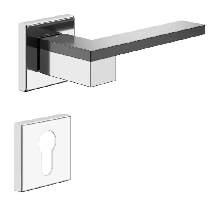 Maniglia Esa DND ES14Y per porta, rosetta e bocchetta quadra 50x7 mm, foro Yale, finitura Cromo-Nero Direct Verzonden