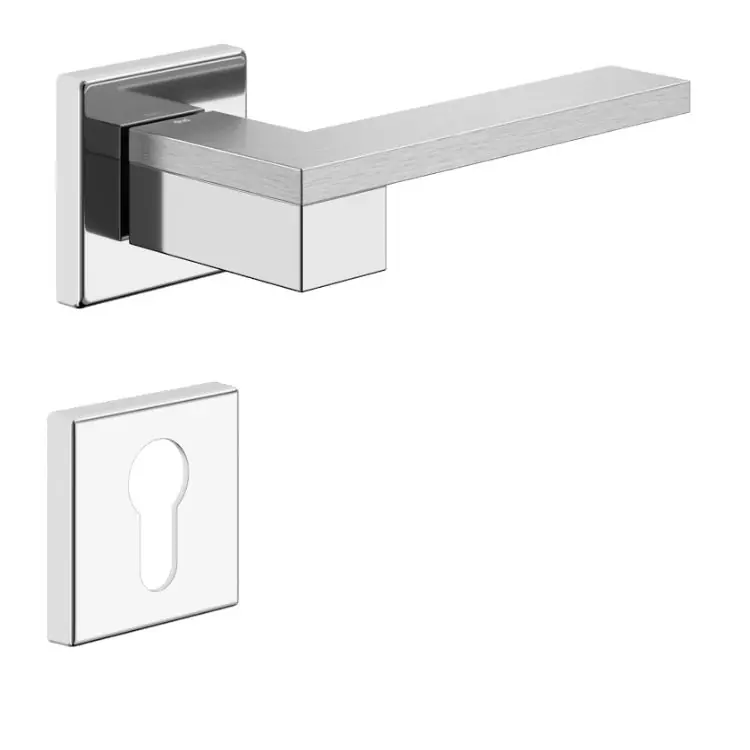 Beste Prijs Maniglia Esa DND ES14Y per porta, rosetta e bocchetta quadra 50x7 mm, foro Yale, finitura Cromo-Power Cromo Satinato
