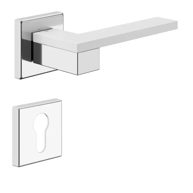 Maniglia Esa DND ES14Y per porta, rosetta e bocchetta quadra 50x7 mm, foro Yale, finitura Cromo-Bianco Premium