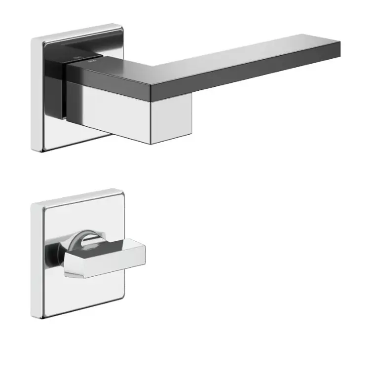 Betrouwbaar Maniglia Esa DND ES14T per porta, rosetta e bocchetta quadra 50x7 mm con nottolino Wc, finitura Cromo-Nero