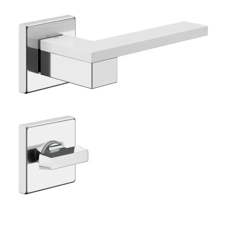 Maniglia Esa DND ES14T per porta, rosetta e bocchetta quadra 50x7 mm con nottolino Wc, finitura Cromo-Bianco Weekendaanbieding