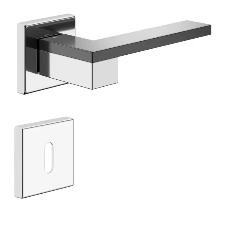 Maniglia Esa DND ES14P per porta, rosetta e bocchetta quadra 50x7 mm foro Patent, Zama finitura Cromo-Nero Populair