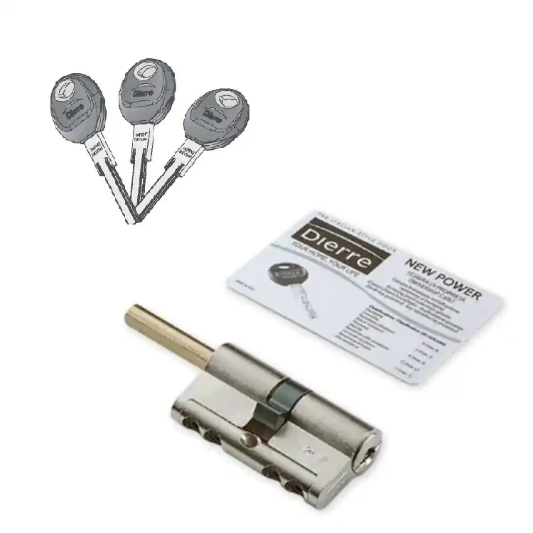 Premium Cilindro sicurezza New Power Dierre per porta, chiave-pomolo, lunghezza 70 mm 40+30, 3 chiavi, finitura Nichelato