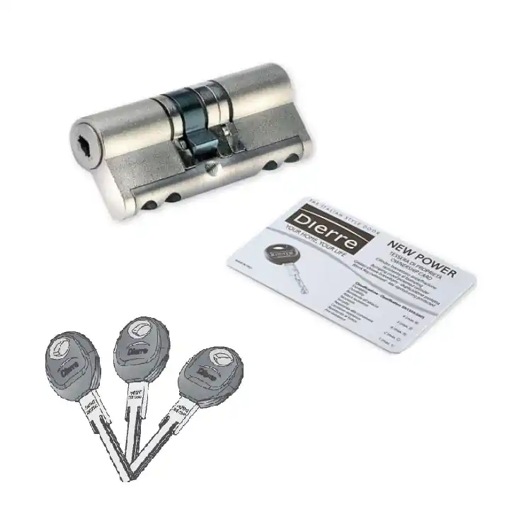 Koop Vandaag Cilindro sicurezza New Power Dierre per porta, chiave-chiave, lunghezza 60 mm 30+30, 3 chiavi, finitura Nichelato