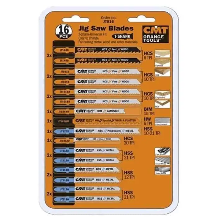 Veilige Betaling Set 16 lame CMT per seghetto alternativo, diametro attacco T, materiale HCS,BIM,HSS,HW
