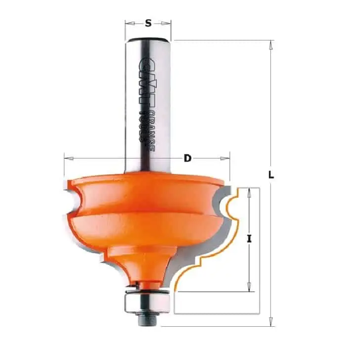 Fresa CMT per cornici, diametro 47,5 mm, altezza di taglio 28,5 mm, diametro attacco 12 mm Op = Op