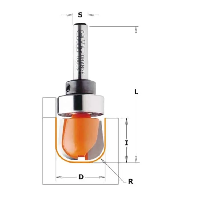 Superprijs Fresa CMT per vasellame in legno con cuscinetto guida, raggio 6,4 mm, diametro 19 mm, altezza di taglio 16 mm, diametro attacco 6 mm