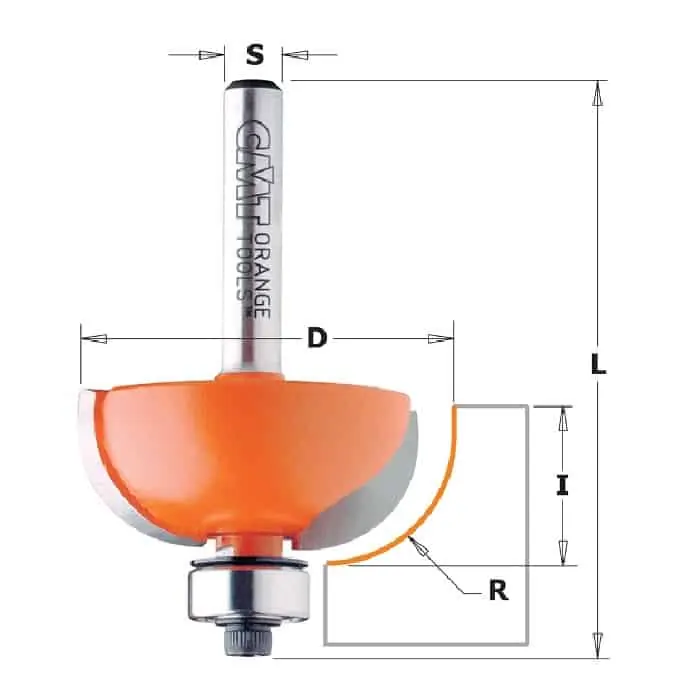 Fresa CMT a raggio convesso 4,75 mm, diametro 22,2 mm, altezza di taglio 12,7 mm, diametro attacco 6 mm Gecertificeerd