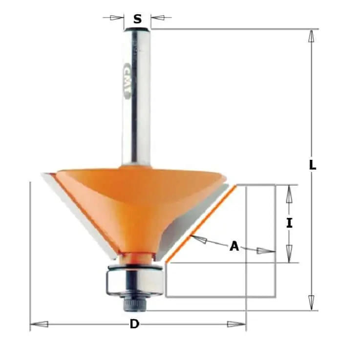 Betaalbaar Fresa CMT per smussare, diametro 19 mm, altezza di taglio 11,5 mm, angolo di taglio 15°