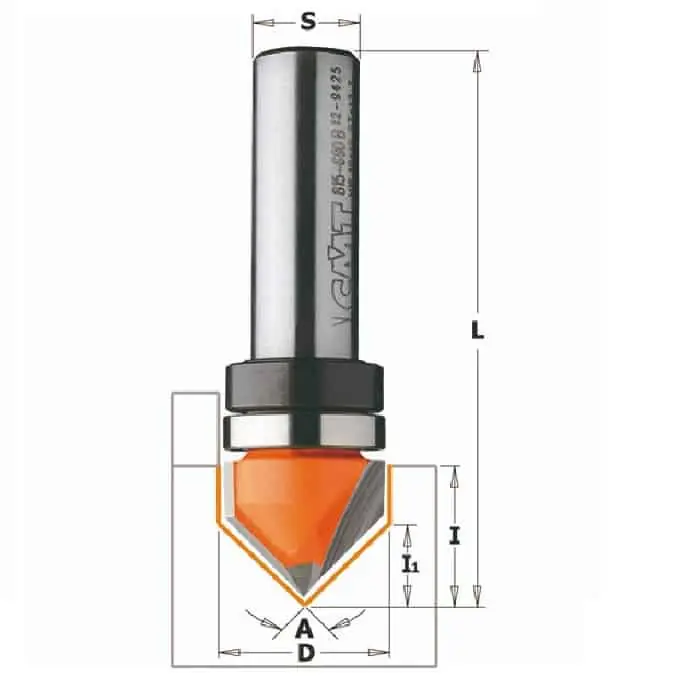 Fresa CMT per intagli a V a due taglienti, con cuscinetto guida, diametro 19 mm, angolo di taglio 90° Must-Have