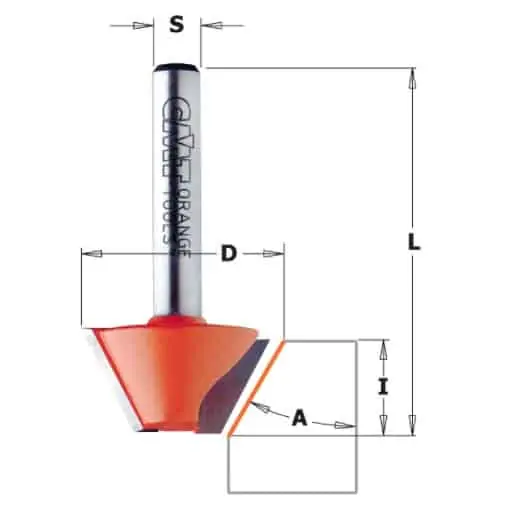 Fresa CMT per smussare, diametro 25 mm, angolo di taglio 45° Finale Uitverkoop
