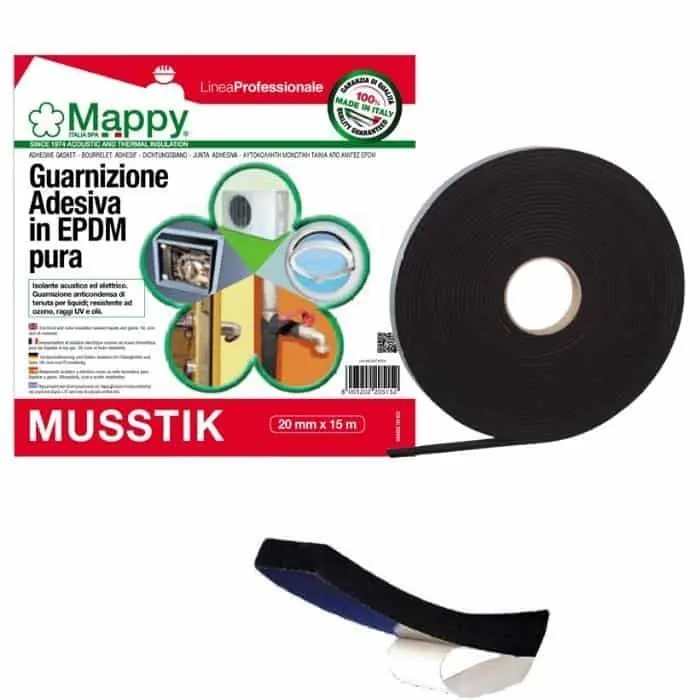 Premium Guarnizione adesiva Mappymusstik, larghezza 10, spessore 5 mm, lunghezza 15 mt, finitura Nero
