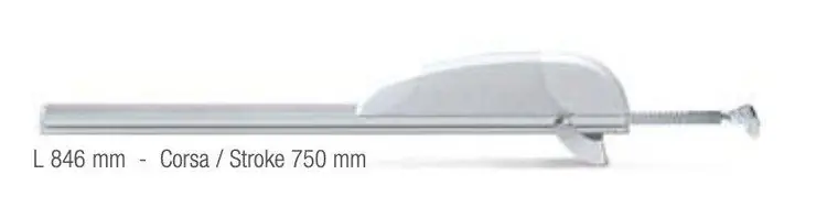 Attuatore elettrico cremagliera tipo Arwin Comunello, lunghezza 846 mm, corsa 750 mm, finitura Grigio Alleen Vandaag