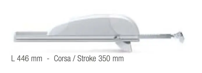 Attuatore elettrico a cremagliera Arwin Comunello, lunghezza 446 mm, corsa 350 mm, finitura Grigio Nieuw
