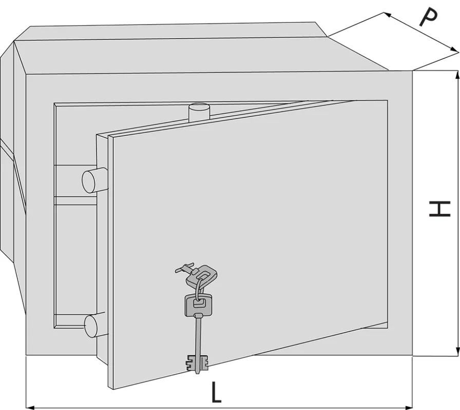 Cassaforte da murare a chiave Cisa, dimensioni 490x360x200 mm, 2 catenacci verticali e 2 catenacci orizzontali Bestel Nu