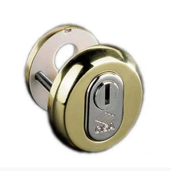 Defender tondo 06460.51 Cisa per portoncino esterno, diametro 64 mm, spessore 70 mm, interasse 38 mm, Acciaio Carboniturato finitura Ottone Lucido Nieuw