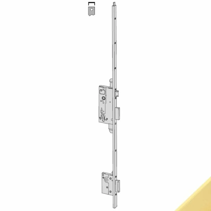 Serratura da infilare multipunto 53133 Cisa, foro Yale, scrocco e 2 catenacci, frontale a U 22x10 mm, entrata 50 mm, finitura Ottone Verniciato Exclusieve Aanbieding