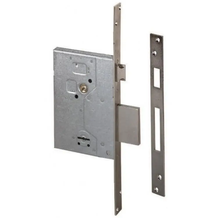 Serratura da infilare 57250 Cisa per porta, scrocco e catenaccio 4 mandate, entrata 60 mm, frontale 25 mm, Acciaio Nichelato Nieuw