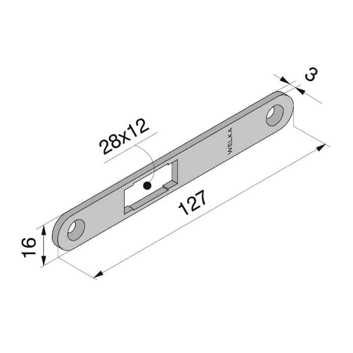 Nu Kopen Contropiastra piana WELKA con bordo tondo per serratura Rullo 114, dimensioni 127x16x3 mm, colore nichelato