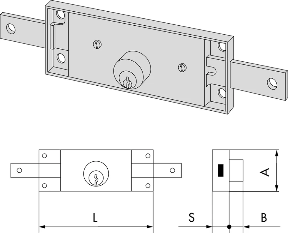Betrouwbaar Serratura meccanica da applicare a cilindro Cisa, per serranda, chiusura centrale, larghezza esterna 155 mm, altezza esterna 55 mm, entrata 78 mm, mano ambidestra