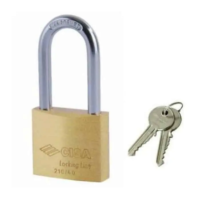Lucchetto in ottone Cisa Locking Line, arco lungo, larghezza esterna 50 mm, altezza esterna 50 mm Finale Uitverkoop