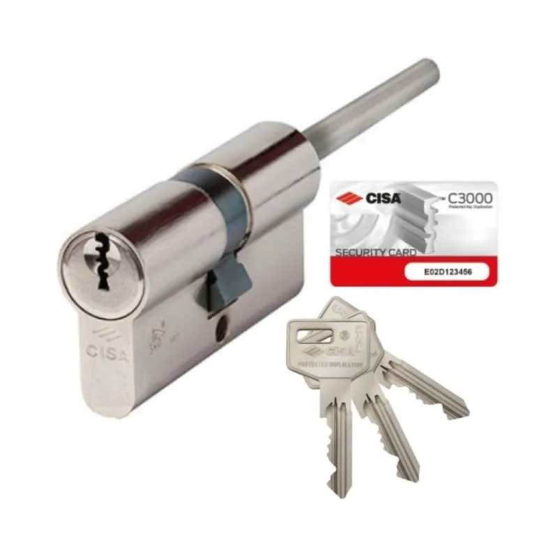 Express Levering Doppio cilindro a profilo Europeo Cisa serie C3000 0N317.93, codolo-chiave, lunghezza 110 mm 80-30, finitura Ottone Sabbiato Nichelato