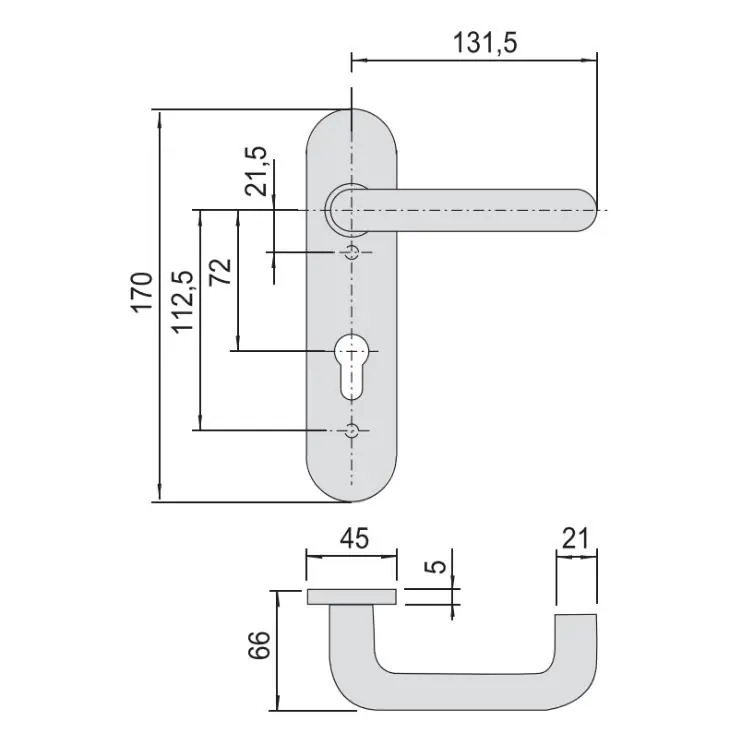 Maniglia interna 07076.26 Cisa per maniglione antipanico interasse 72 mm, foro Yale, con placca 45x170 mm Direct Verzonden