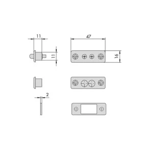 Voordeelprijs Coppia contatti cisa, in nylon, per serratura in alluminio elettrica, dimensione 47x16 mm, completa di spessori 2 e 5 mm