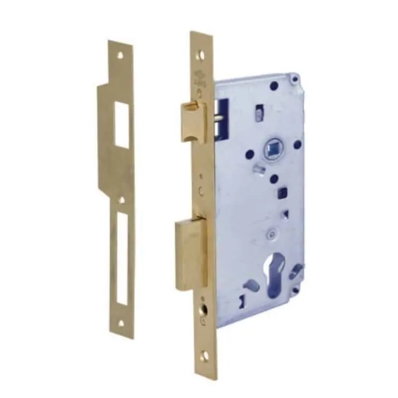 Serratura da infilare Cisa 5C170.70, foro Yale, entrata 70 mm, frontale 22 mm, finitura Ottone Satinato Nichelato Bestseller