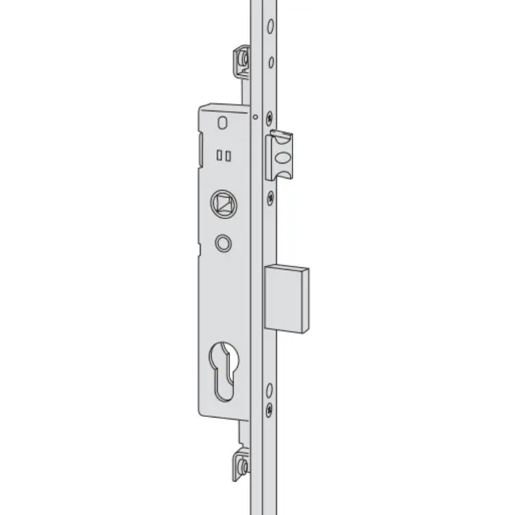 Serratura da infilare Multitop 48636 Cisa, foro Yale, 3 punti chiusura, scrocco e catenacci, frontale a U 24x5 mm, entrata 35 mm, Acciaio Inox Op = Op