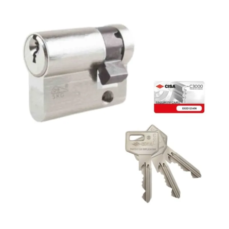 Nu Kopen Mezzo Cilindro a profilo Europeo Cisa serie C3000 0N314.02, lunghezza 39,5 mm 30-10, finitura Ottone Sabbiato Nichelato