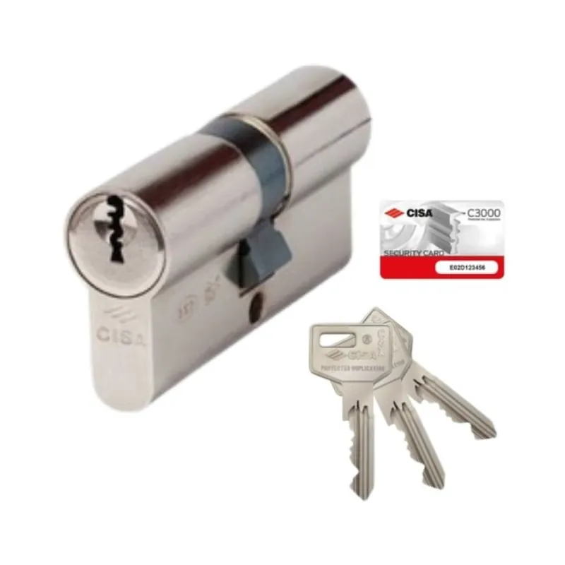 Doppio Cilindro a profilo Europeo Cisa serie C3000 0N310.39, lunghezza 94 mm 45-50, finitura Ottone Sabbiato Nichelato Exclusieve Aanbieding