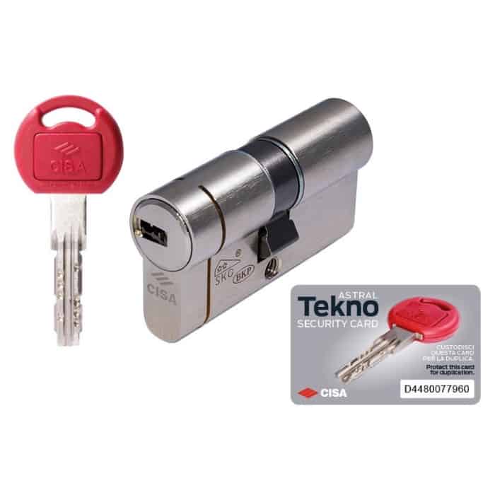 Hoge Kwaliteit Doppio Cilindro frizionato a profilo Europeo Cisa serie Astral Tekno Pro 0M3T1.24, lunghezza 99 mm 30-70, finitura Ottone Nichelato